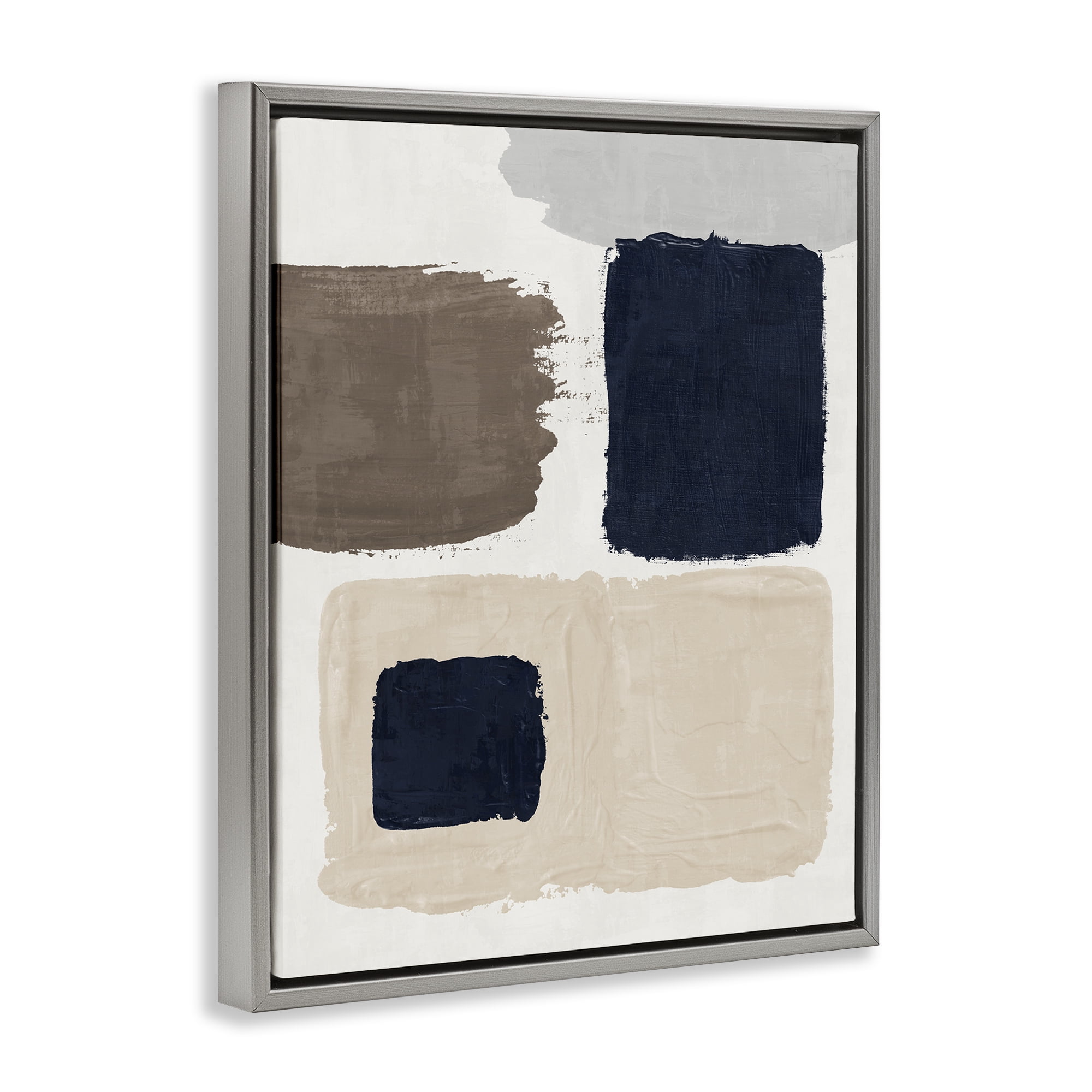 Stupell Industries Neutral Blocked Shapes Abstract Painting Gray Floater Framed Canvas Art Print Wall Art, 17 x 21