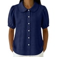 thumbnail image 3 of Women Short Sleeve Tops Elegant Loose Puff Short Sleeve Basic Summer Blouses for Women Blue M, 3 of 9