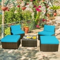 thumbnail image 1 of Patiojoy 5-Piece Outdoor Rattan Wicker Sofa Set Lounge Chair with Turquoise Cushions, 1 of 9