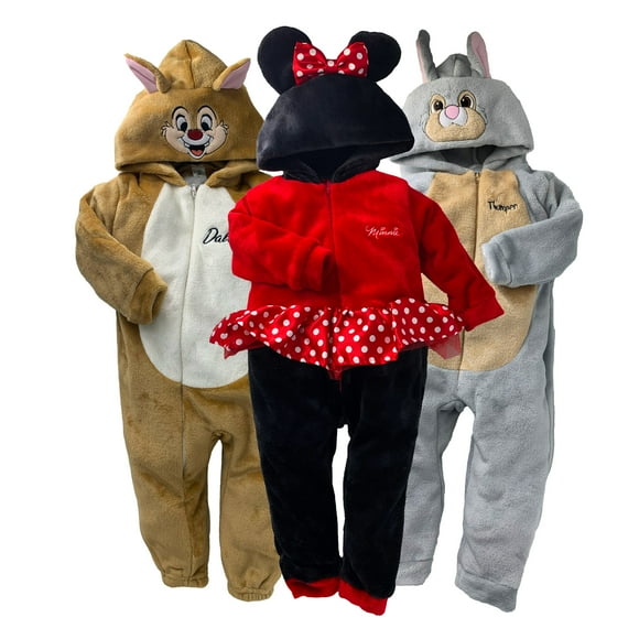 Paquete 3 Mamelucos sin pie con Gorro Bordado Disney Dale, Minnie, Thumpper Talla 2 años Disney Pijamas para Niños