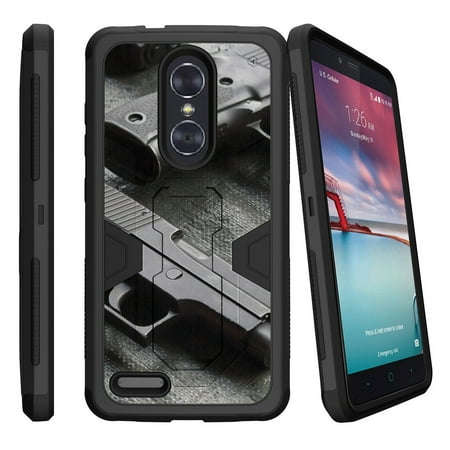 ZTE Zmax Pro Z981 Dual Layer Shock Resistant MAX DEFENSE Heavy Duty Case with Built In Kickstand -