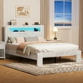 thumbnail image 2 of SESSLIFE Full Size Bed Frame with Storage, Wood Platform Bed Frame with Charging Station and LED Light, Vintage Full Bed Frame with Headboard and Wood Slats, No Box Spring Needed, White/Grey, 2 of 10