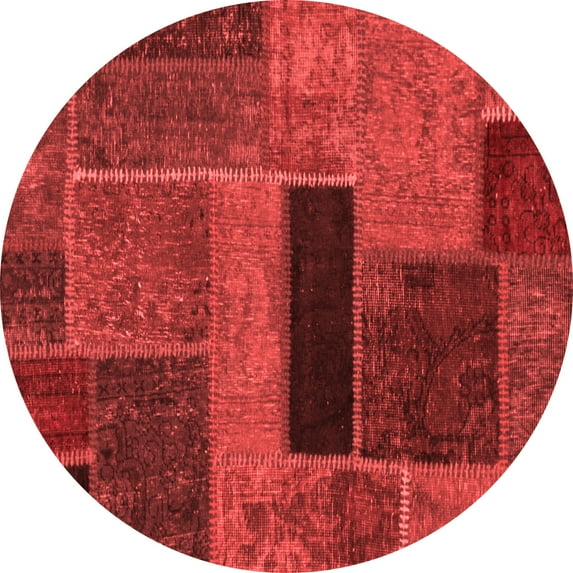 Ahgly Company Machine Washable Indoor Round Patchwork Red Transitional Area Rugs, 7' Round