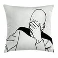 thumbnail image 1 of Humor Decor Throw Pillow Cushion Cover, Captain Picard Face Palm Troll Guy Meme Caption Super Fun Online Illustration, Decorative Square Accent Pillow Case, 18 X 18 Inches, Black White, by Ambesonne, 1 of 2