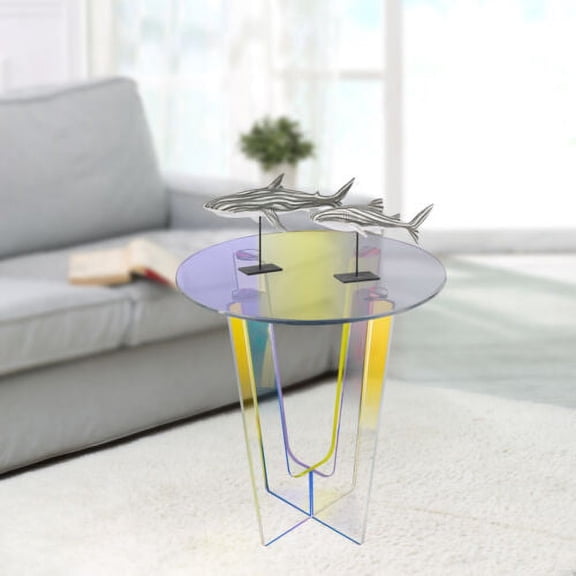 Round Iridescent Acrylic Coffee End Table Rainbow Side Table Versatile Desk