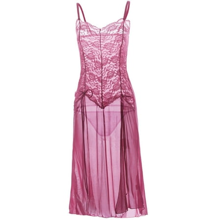

Qcmgmg Floral Lingerie Babydoll for Women Lace Sleepwear Chemise Lace-up Strap Sexy Bodysuit