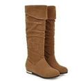thumbnail image 3 of Rokment Women's Winter Fall Slouchy Hidden Wedges Knee High Boots Fashion Suede Fold over Mid Calf Dress Tall Boots, 3 of 5
