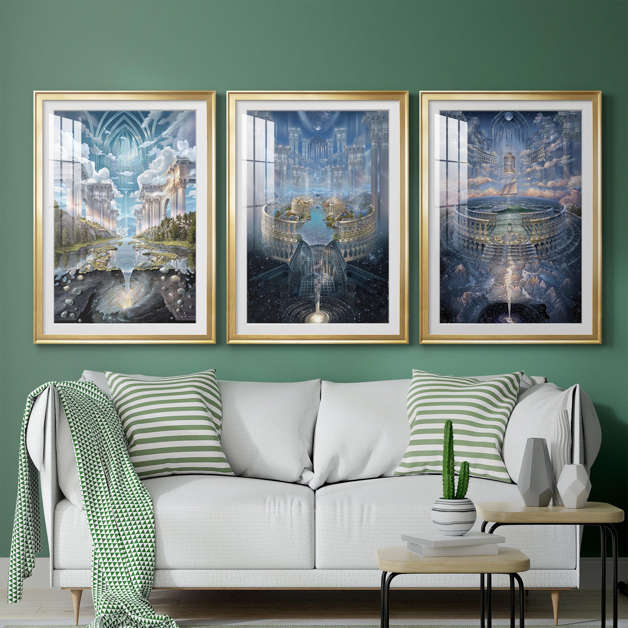 Genesis II Premium Framed Prints Set of 3 - Ready to Hang - 26.5 x 36.5 Each - Gold Frame