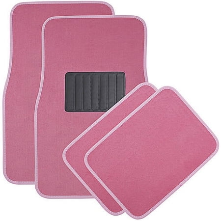 Oxgord Car Luxe Carpet Floor Mats Set Rubber Lined All-Weather Heavy-Duty Vehicle Protection (Pink) (4-Piece)
