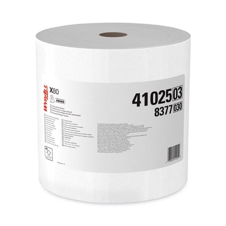 Power Clean X80 Heavy Duty Cloths, Jumbo Roll, 12.4 x 12.2, White, 475/Roll | Bundle of 5 Rolls