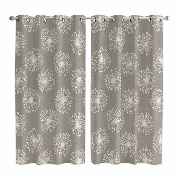 Curtains 63 Inch Length 2 Panels, Beige Gray Dandelion Grommets Window Treatment Curtain, Farmhouse Botanical Blossom Thermal Curtains Drapes for Living Room/Bathroom