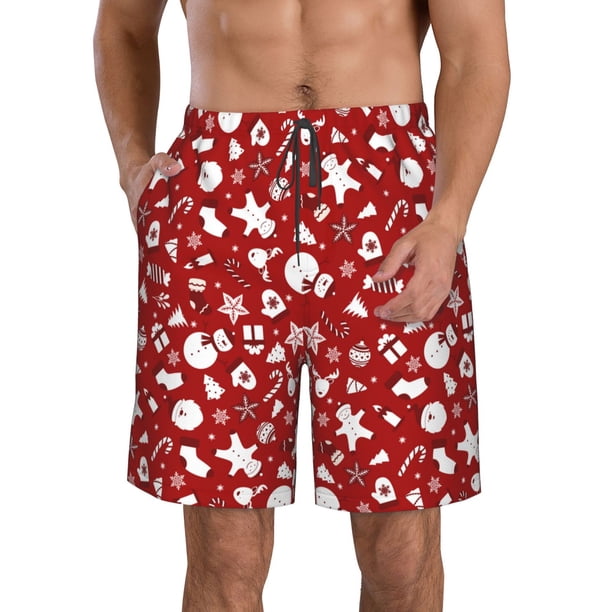 Balery Red Christmas Cheer. Traje de Baño Estilo Hawaiano para Hombre, Shorts de Secado Rápido con Bolsillos-Small