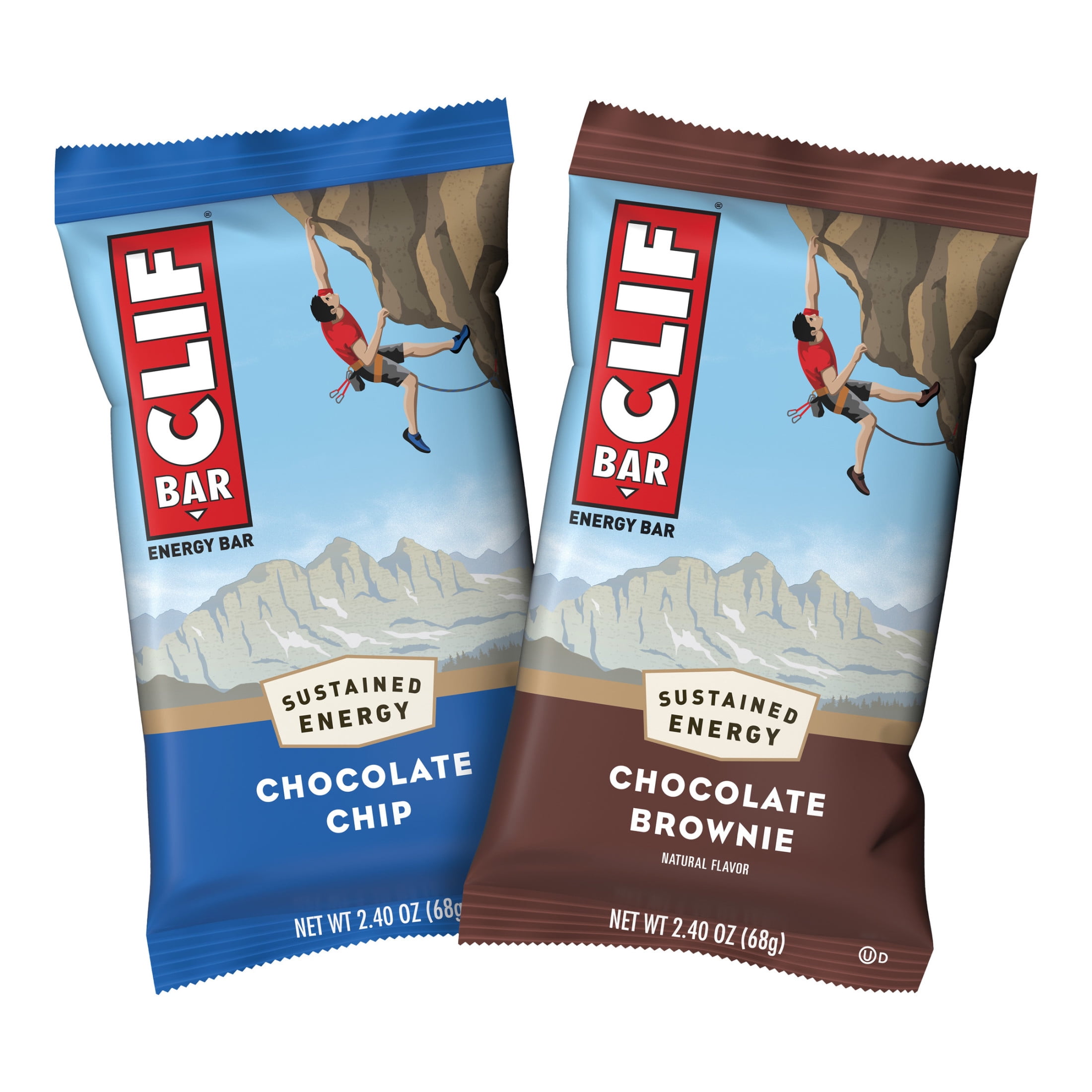 CLIF BAR Chocolate Chip and Chocolate Brownie Flavor Energy Bars, Plant Based Protein Bars, 18ct
