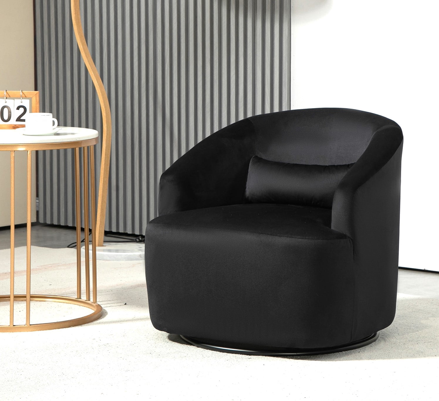 US Pride Furniture Accent Chair with Barrel-shaped Design and 360 Degree Swivel Feature Black