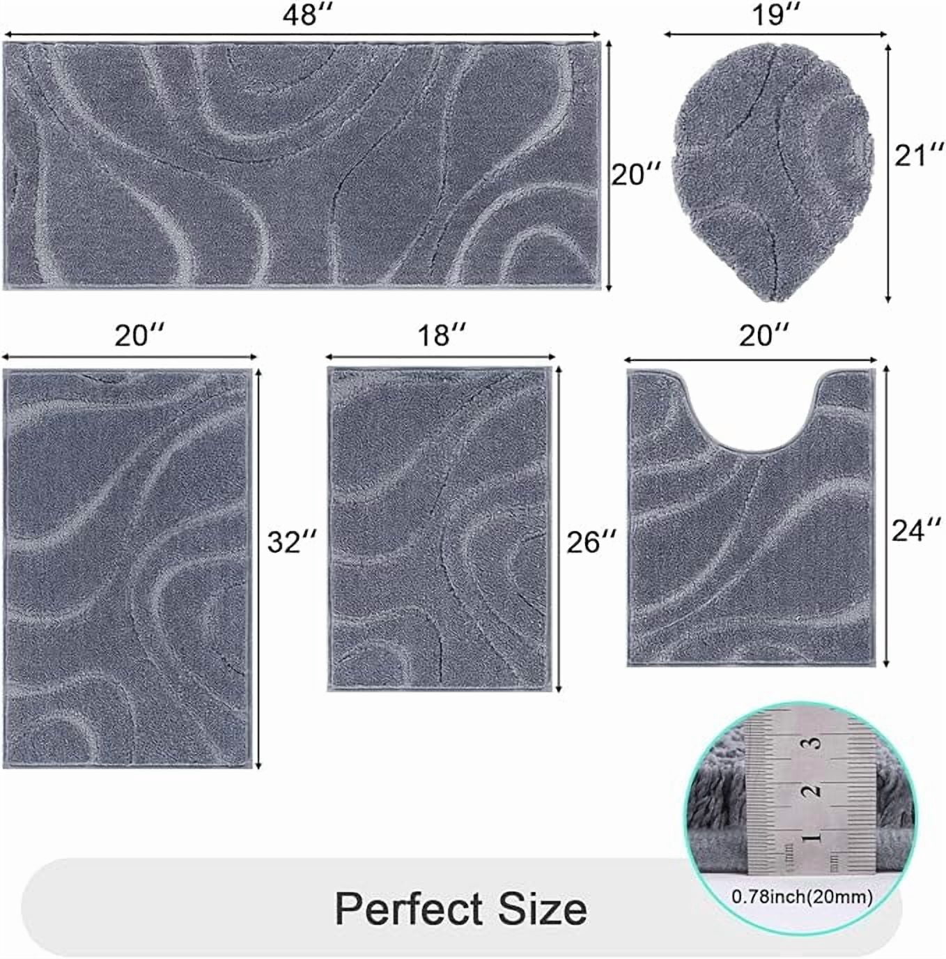 Bathroom Rugs Sets 5 Piece, Soft Absorbent Microfiber Bath Mat for Bathroom, Non Slip Washable Bath Rug Set with Toilet Cover, Bath Runner and U-Shaped Contour Toilet Rug,