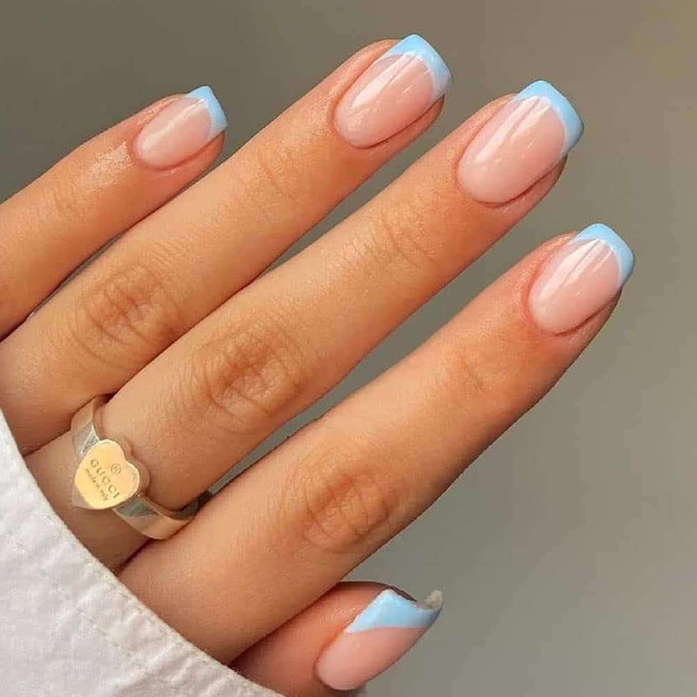 Kscd Square French Fake Nails Tips Press On Nails Short Cute Women S Black False Nails Daily Wear Artificail Nails For Women And Girls 24pcs Blue Blue Walmart Canada