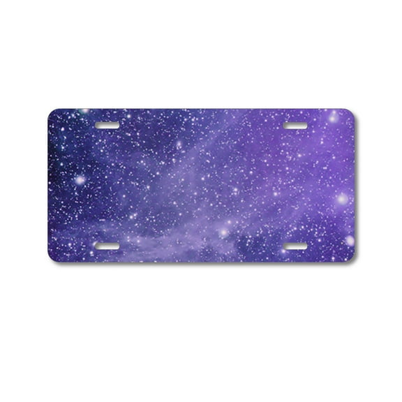DistinctInk Custom Aluminum Vanity License Plate for Front of Car - Purple Black White Stars Nebula