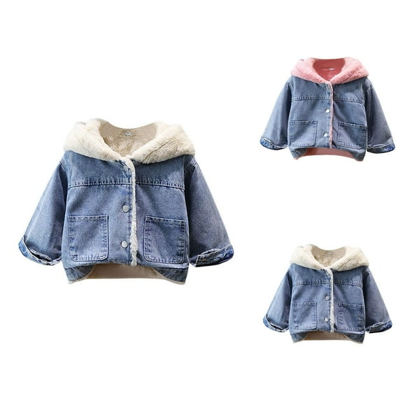 Girls Winter Clothes Girls Coats Girls' Denim Jacket Baby Thick Clothes Children's Warm Cute Padded Jacket