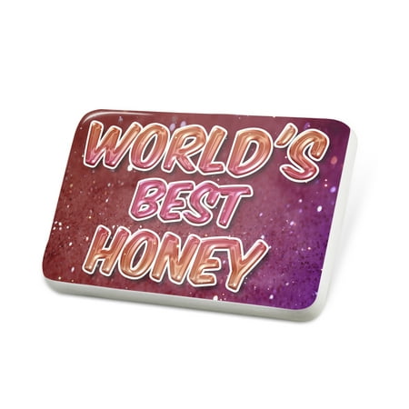 Porcelein Pin Worlds best Honey, happy sparkels Lapel Badge – (Best Tasting Honey In The World)