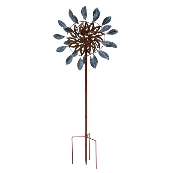 Sunnydaze Whirling Petals 48" Blue and Brown Solid Iron Wind Spinner