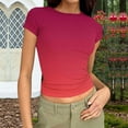 thumbnail image 5 of Womens Slim Fit Crop Tops Short Sleeve Ribbed Knit T-shirts Crew Neck Casual Base Tee 2026 Spring Summer Clothes (L, Hot Pink|Gradient), 5 of 6