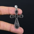 thumbnail image 2 of Natural Black Spinel Handmade 925 Sterling Silver Gift Cross Pendant 2.10", 2 of 4