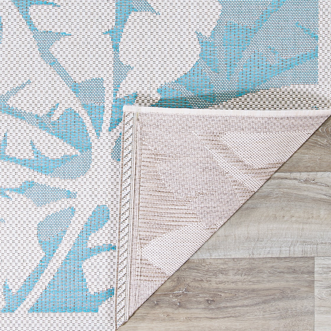 Couristan Monaco Coastal Flora Indoor / Outdoor Area Rug, Ivory-Turquoise Blue, 2' x 3'7"
