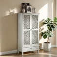 thumbnail image 3 of Tcbosik 55" Tall Accent Cabinet with Drawer and 2 Doors, Buffet Sideboard with Adjustable Shelf, Storage Cabinet for Dining Room, Living Room, Entryway, Antique Grey White, 3 of 7