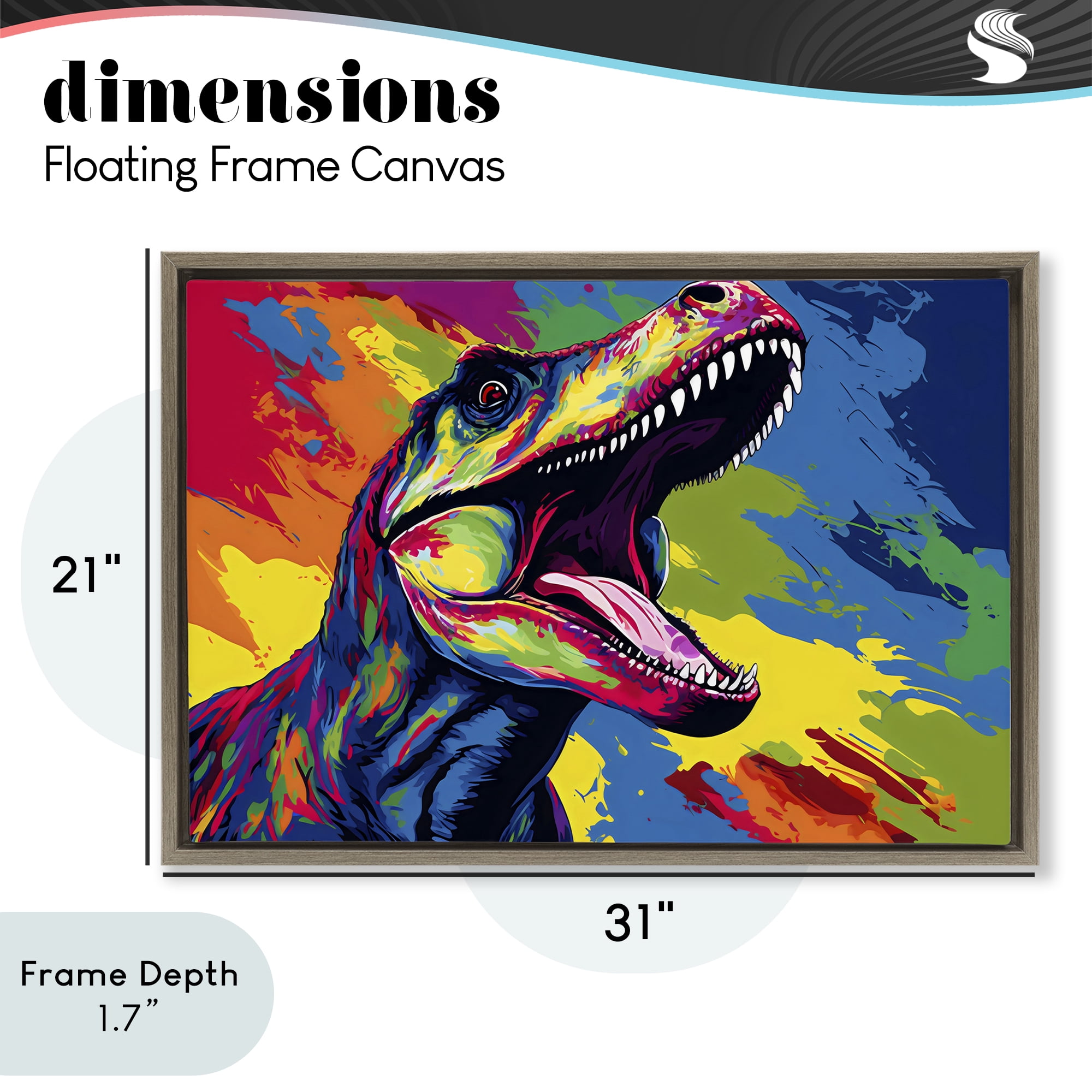 Stupell Industries Brightly Colored Dinosaur Brown Framed Floater Canvas Wall Art, design by Creative Studio