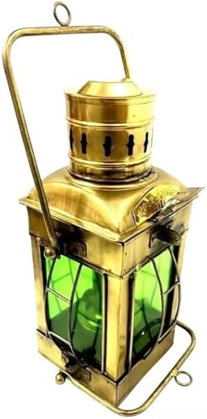Vintage Maritime Brass Green Oil Lamp Ship Lantern Antique Boat Nautical Gift