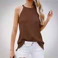 thumbnail image 2 of Lovskoo Tank Tops for Women Casual Solid Color Tank Tops High Neck Sleeveless Halter Tops for Women Coffee, 2 of 5