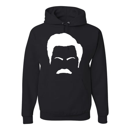 Wild Bobby, White Parks and Rec Fans Ron Swanson Mustache Face Silhouette, Pop Culture, Unisex Graphic Hoodie Sweatshirt, Black, 3X-Large