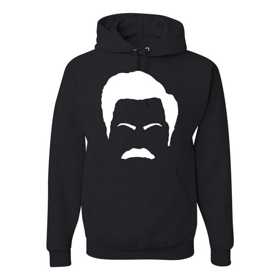 Wild Bobby, White Parks and Rec Fans Ron Swanson Mustache Face Silhouette, Pop Culture, Unisex Graphic Hoodie Sweatshirt, Black, Small