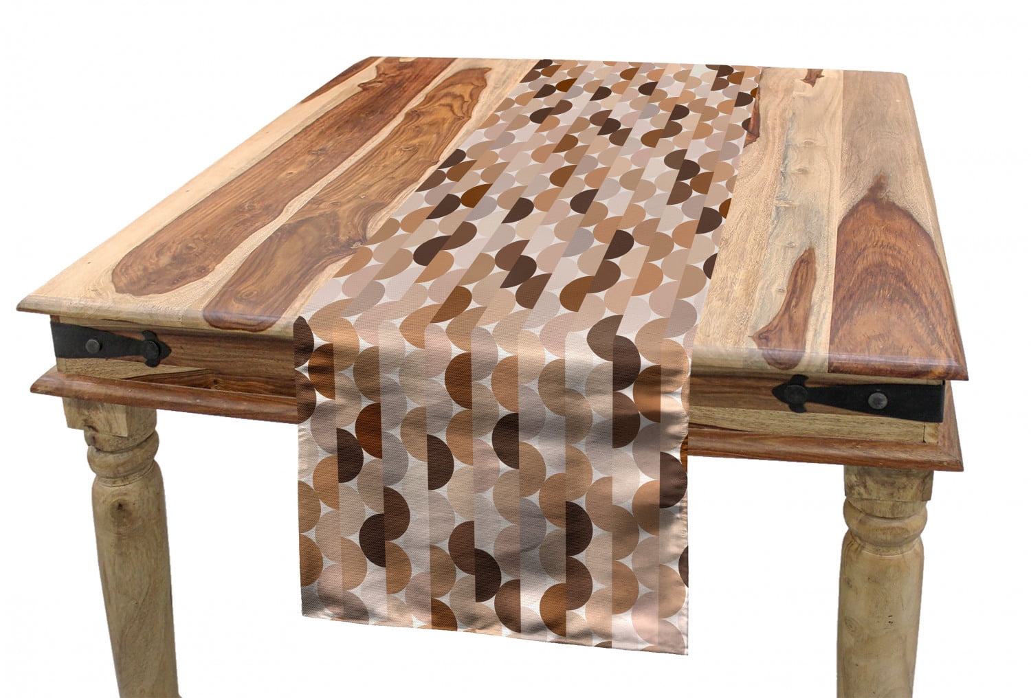 Abstract Table Runner, Semicircles or Half Round in Brown Tones, Dining