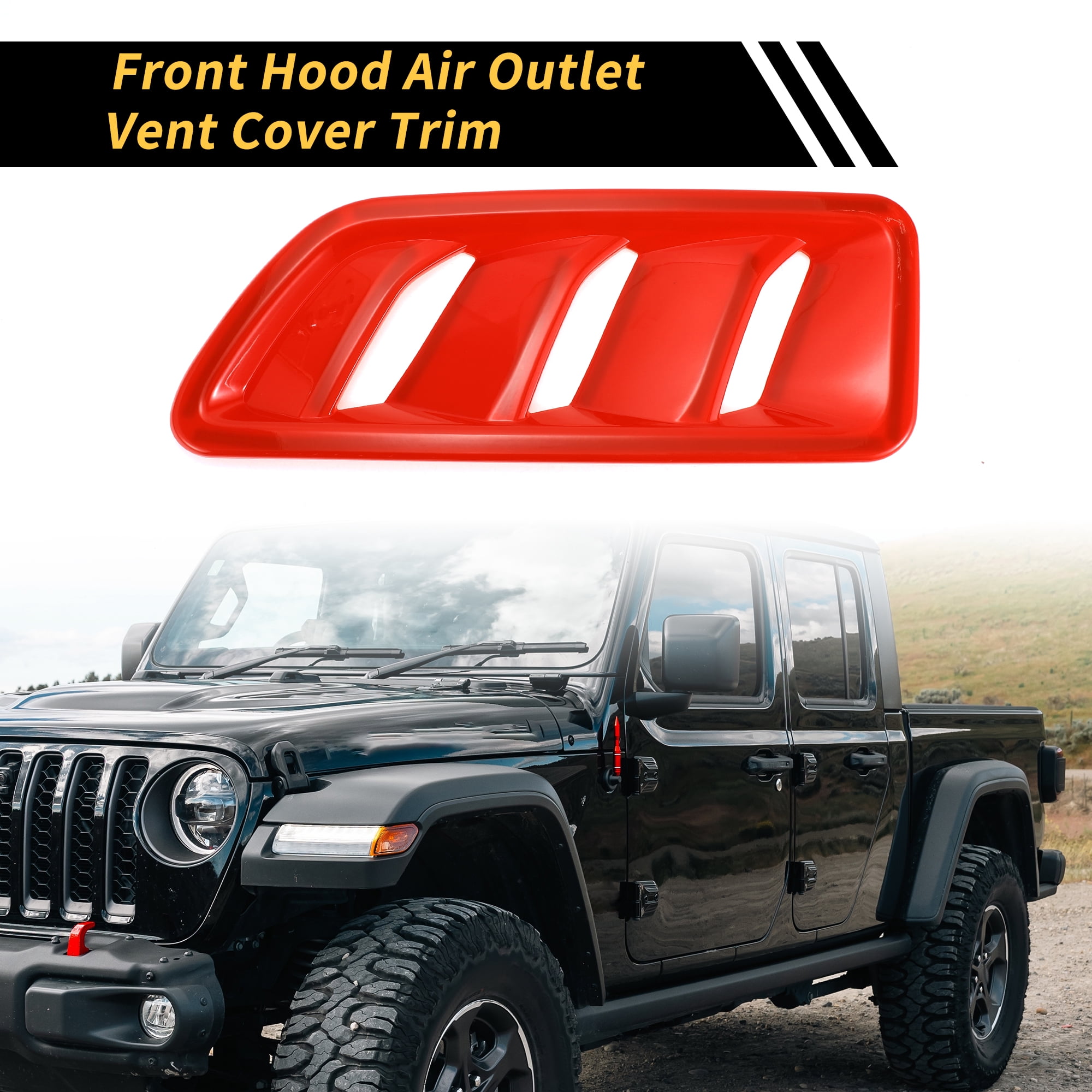 Unique Bargains 1 Pair Car Front Hood Air Outlet Vent Cover Trim for Jeep Wrangler JL JLU Gladiator 2018-2024 Hood Engine Bonnet Air Vent Outlet Cover Bezels ABS Red
