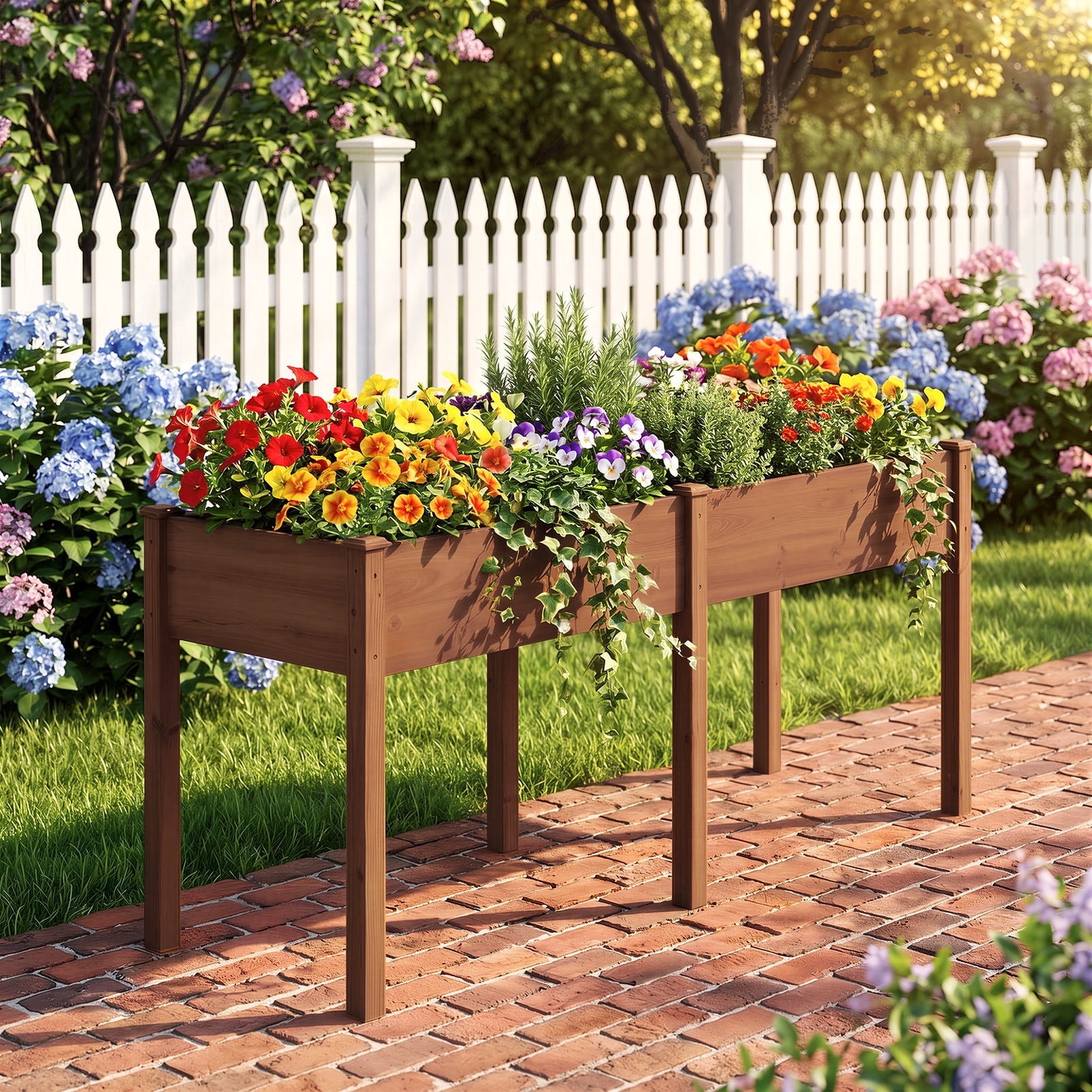 Wooden Raised Garden Bed with Legs, 72"L X 23"W X 30"H, Elevated Reinforced Large Planter Box for Vegetable Flower Herb Outdoors