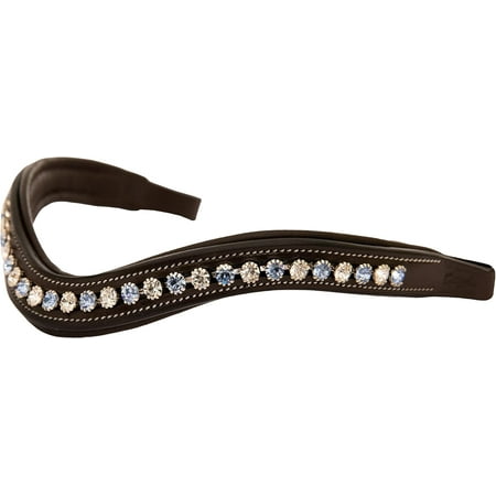 Exion Horse Browband For English Bridle | Curved Shape Padded Equestrian Browband For Show & Dressage | Blue White Crystals For Horses