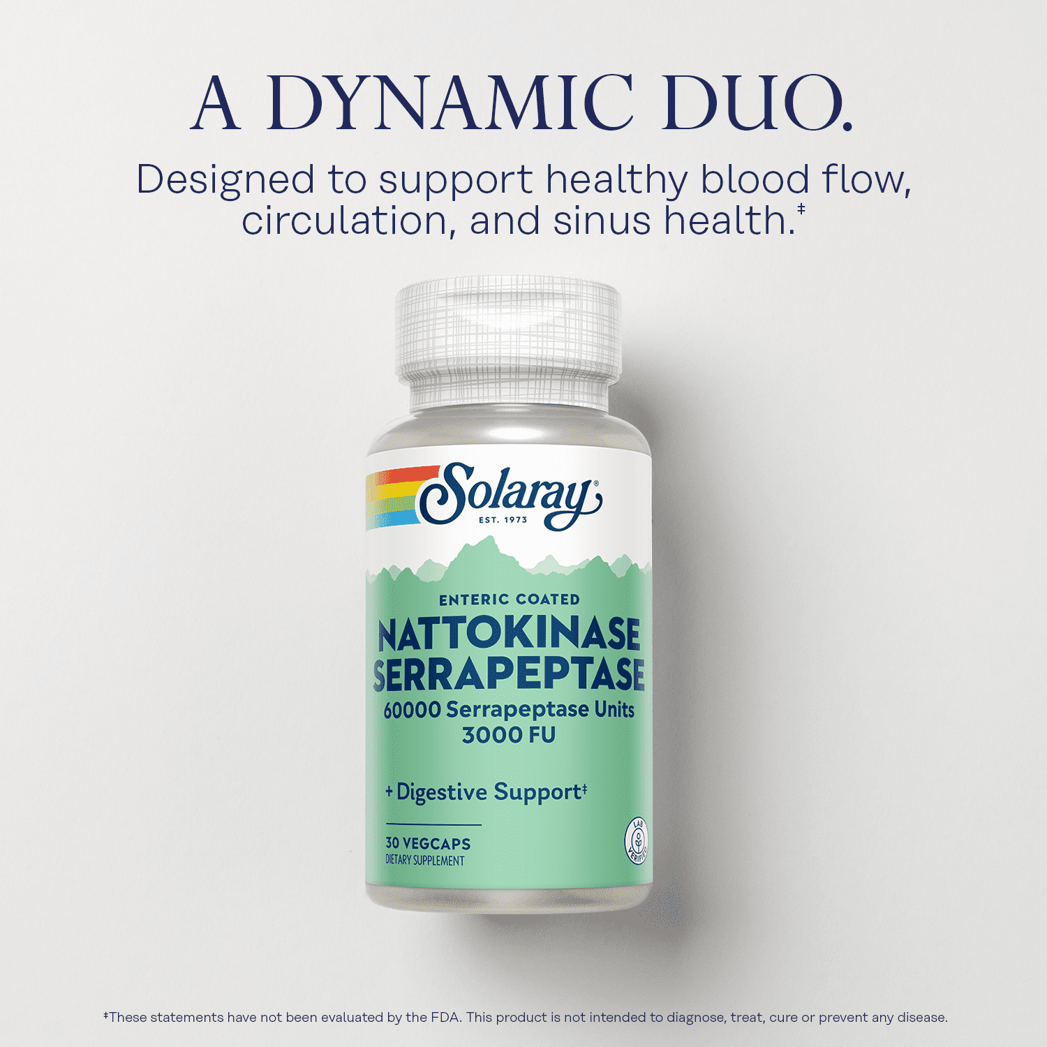Solaray Nattokinase & Serrapeptase Supplement | 3,000 FU | Healthy Circulation, Blood Flow Support | 30 VegCaps