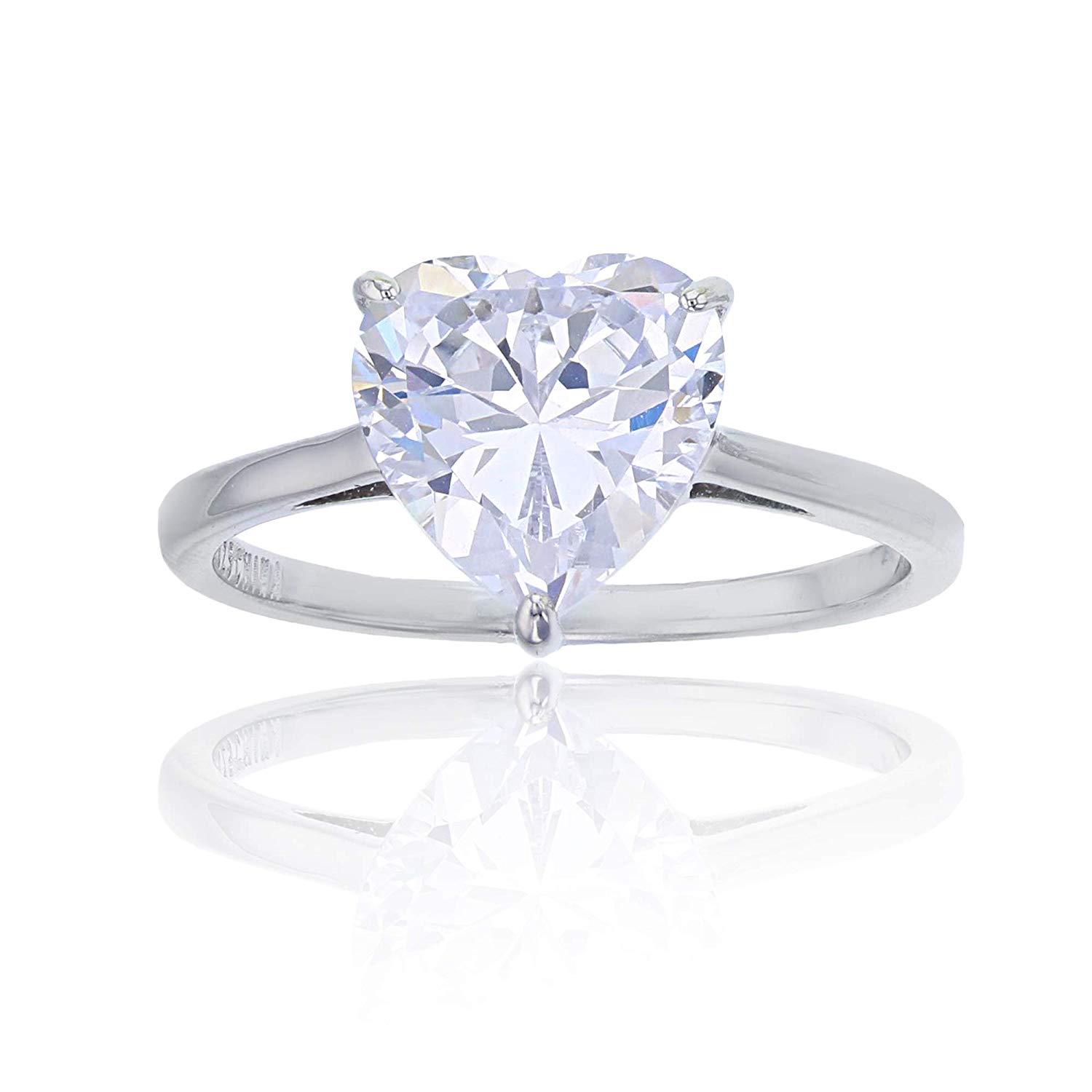 Princess Cut Simulated Diamond Ring - 7mm (2ct Look) Solitaire With Side Stones, Rhodium Plated Sterling Silver, Size 7.5