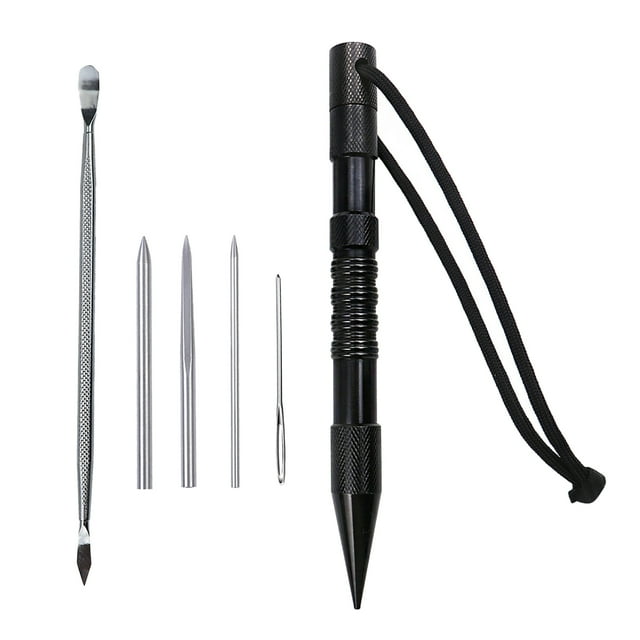 Juego de costura de paracord, kit de paracord de acero inoxidable, juego de paracord FID Marlinspike, 6 piezas negro