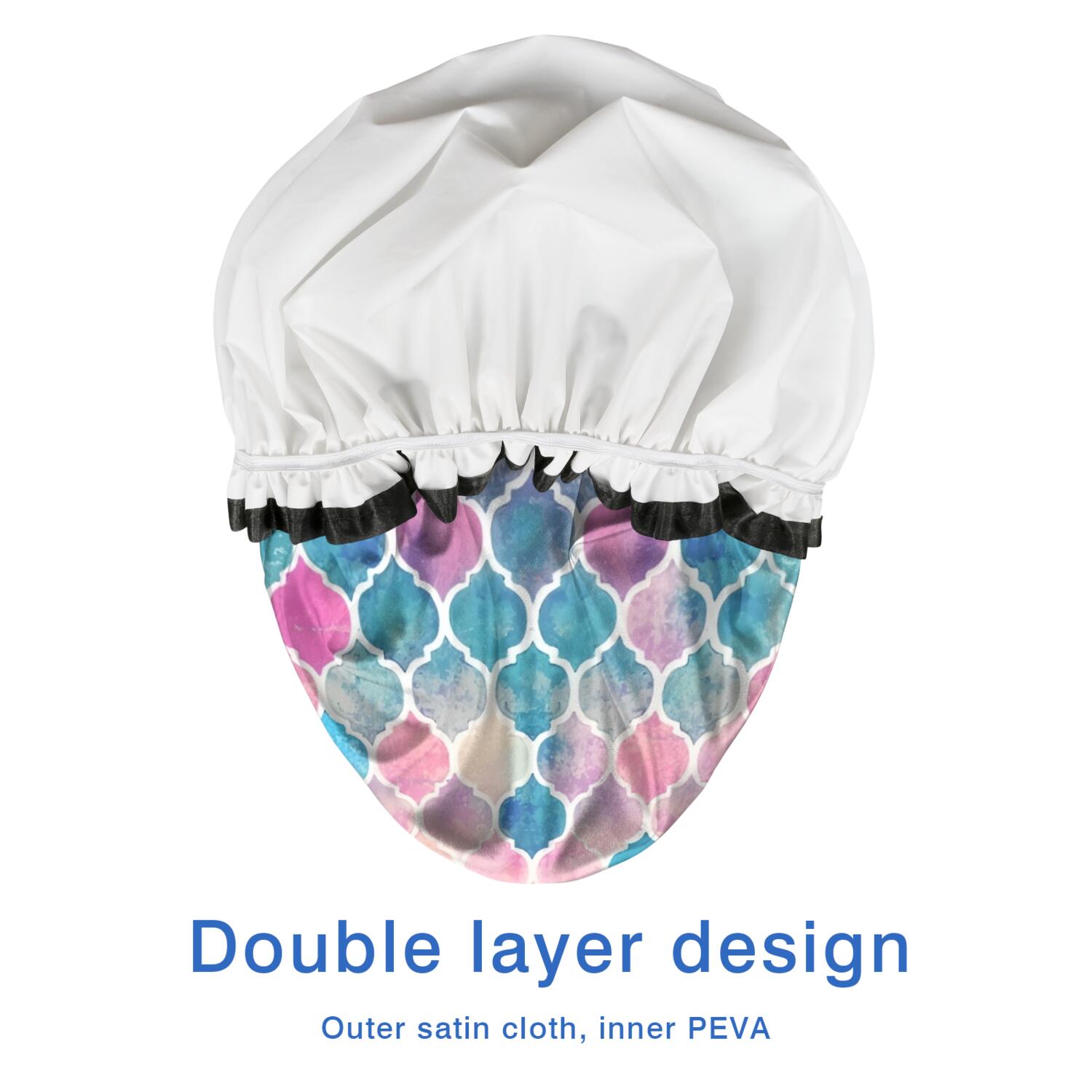 Shower Caps,Multi Color Moroccan Checkered Pattern Waterproof Shower Cap for Women 4 Pieces,Double Reusable Hair Cover for Shower PEVA Elastic Stretch Hem