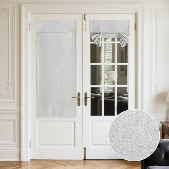 NICETOWN Linen French Door Curtains, 100% Blackout Door Curtains Privacy Thermal Insulated Tie up Glass Shades, Room Darkening Door Blinds for Door Window, Greyish White, 26"x80", 1 Panel