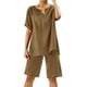 thumbnail image 1 of Conjunto de 2 piezas para mujer: blusa de pierna ancha y pantalones elásticos, cuello en V, ropa informal para el día a día, para todas las estaciones, tallas S/XXXXXL, 1 of 4