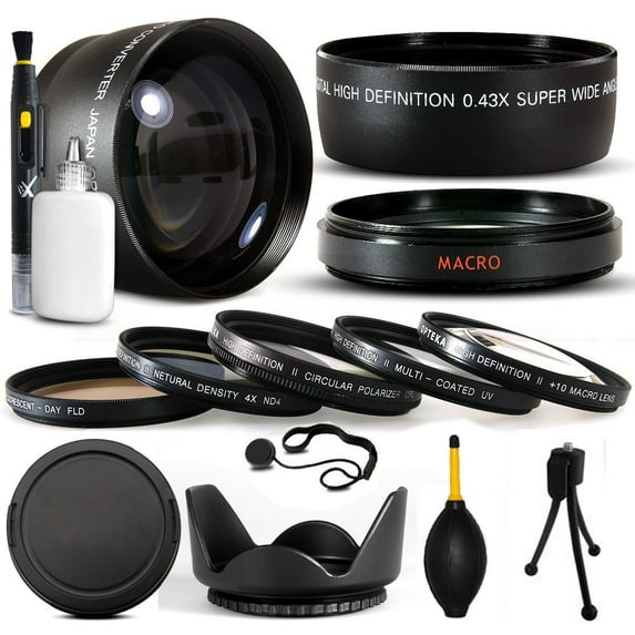 10 Piece Ultimate Lens Package For PANASONIC HDC-HS250, HS300, TM300 Includes .43x High Definition II Wide Angle Macro Fisheye Lens + 2.2x HD AF Telephoto Lens + Pro 5 Piece Filter Kit