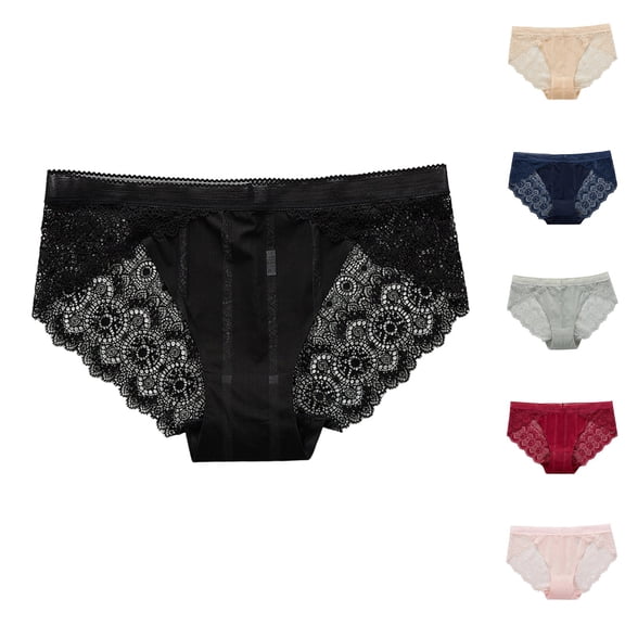 Bovxnpu Women's Plus Size Panties, Womens Breathable Lace Brief Underwear No Show Panties, Lightweight Crotch Breathable Mesh Women's Pants Underwear