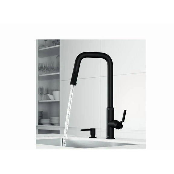 VIGO Hart Angular Pull-Down Kitchen Faucet Matte Black Faucet with Soap Dispenser Matte