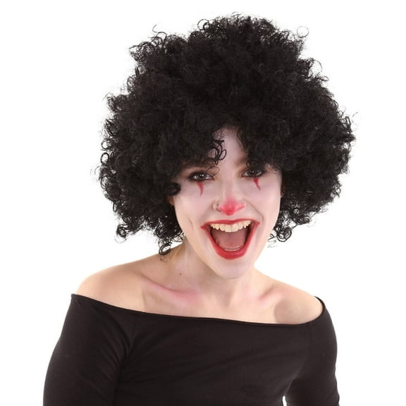 HPO Adult Women's Black Color Curly Clown Halloween Wig Synthetic Fibers
