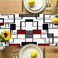 thumbnail image 3 of Abstract Geometric Squares Table Runner-90 Inch Long Black Red Modern Line Art Table Runners Linen Burlap Tablerunner for Kitchen Dining Room Holiday Party, 3 of 9