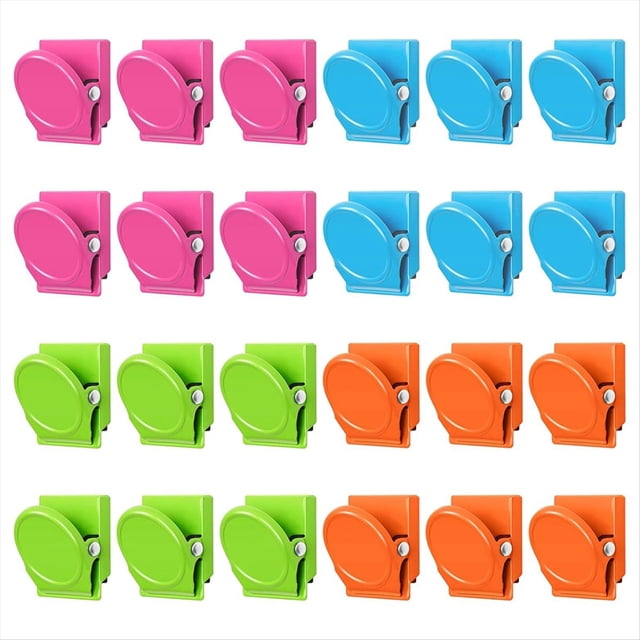 Clips Magnéticos, 24 Piezas Imán de Nevera Imanes de Pizarra , Clips de Metal Imanes de Refrigerador, Clips Magnéticos Multicolor