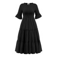 thumbnail image 4 of Txlixc, vestido Midi informal de verano para mujer, vestido fruncido de manga corta acampanado de Color sólido, vestido holgado de línea A a la moda Txlixc Moda, 4 of 6